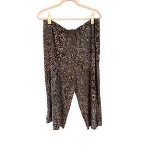 Susan Graver L Pants‎ Paisley Print Crop Elastic Waist Pull On Black Tan